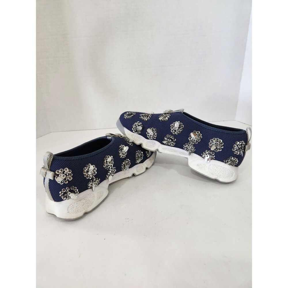 Dior Navy Blue Mesh Fusion Embellished Slip On Sneakers Size 38 With Box - Picture 7 of 10